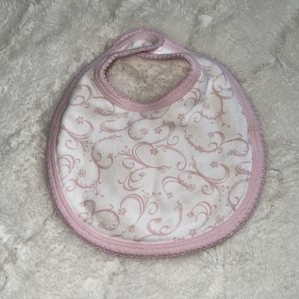 Baby girl bib pink and white